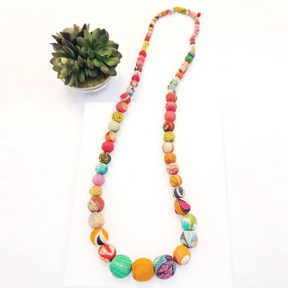 World Finds Jewelry - World Finds Kantha Kali Bead Necklace